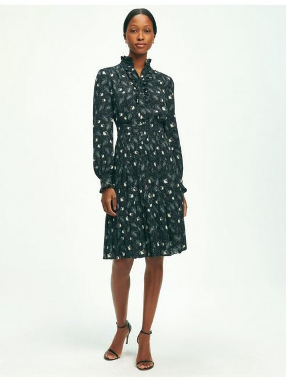 Brooks Brothers Owl Print Crepe Shirt Dress Black Multi Size 0 NWT